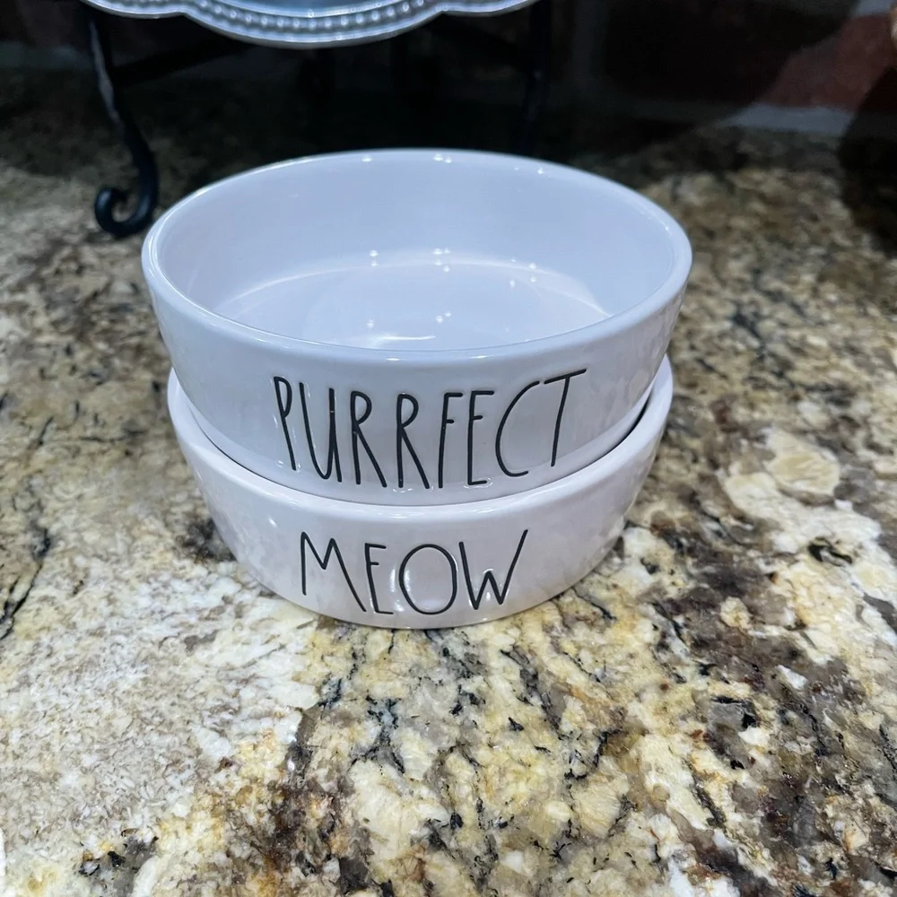 Rae Dunn Meow & Purrfect  cat/pet Bowls Set - Brand New!